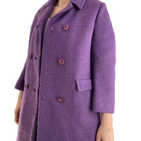 Vintage 80s 1980s Wool Purple Peacoat Double Breasted Women Size Medium Classic - Picture 5 of 12
